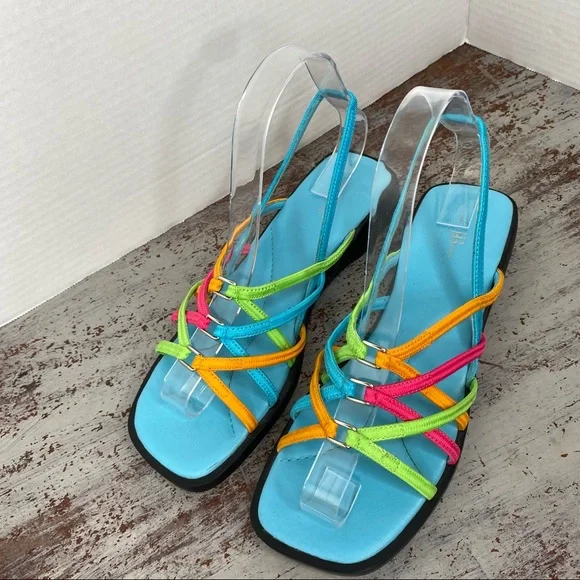 Vintage 90s 1990s Y2K 2000s neon elastic top platform sandals 7.5 retro - Picture 4 of 11